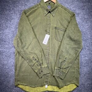 Haupt Tencel Shirt Mens XL Olive Green Lyocell Long Sleeve Collared Pocket NEW